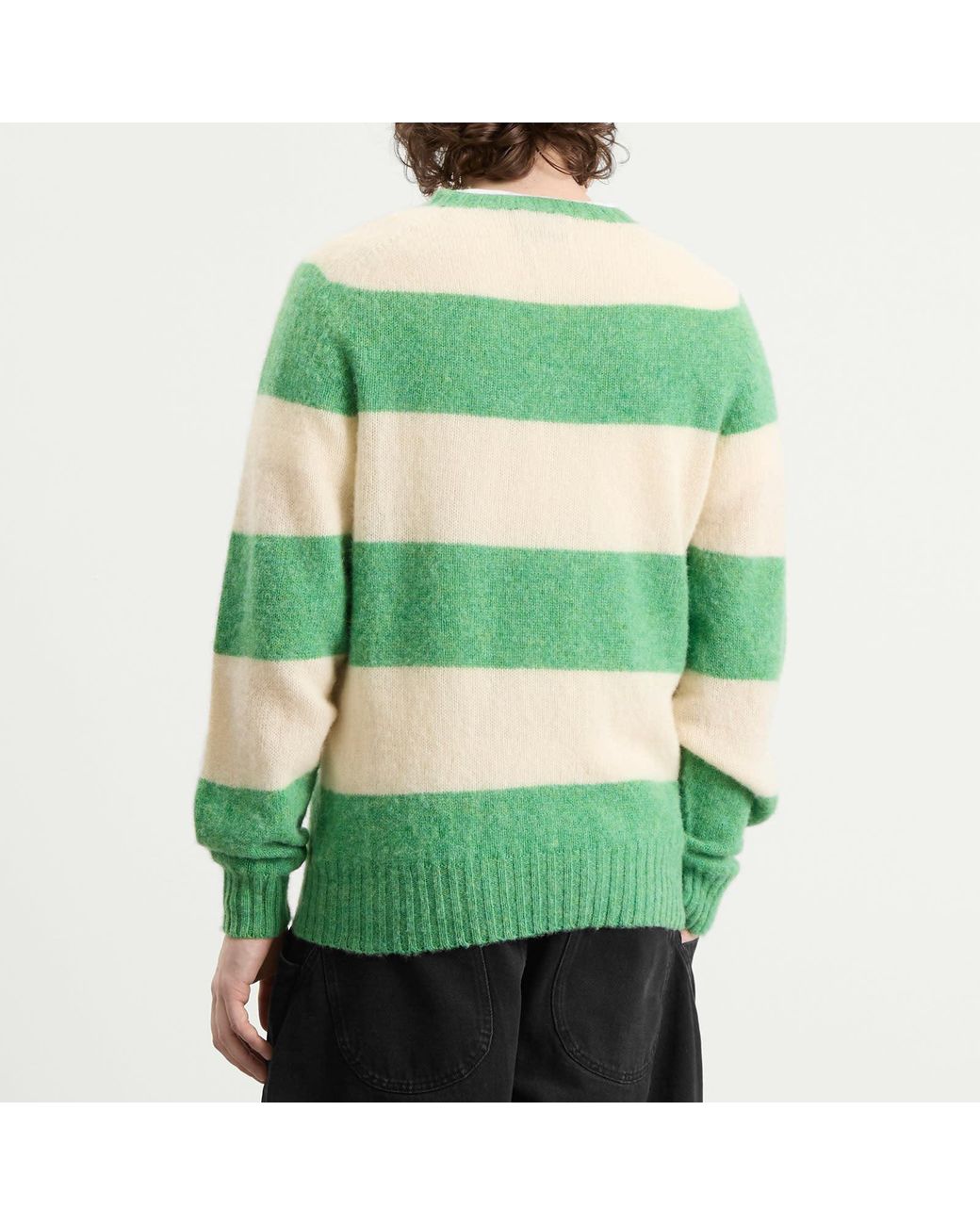 YMC Green Suedehead Stripe Crew Neck Jumper for men