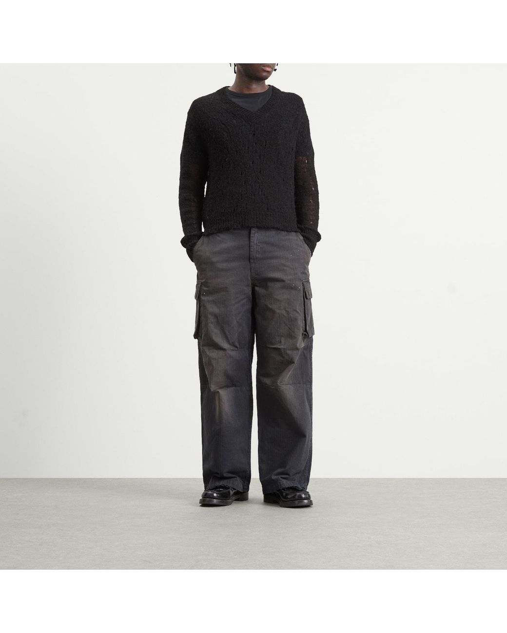 Our Legacy Black Linen Slow V-Neck Jumper for men