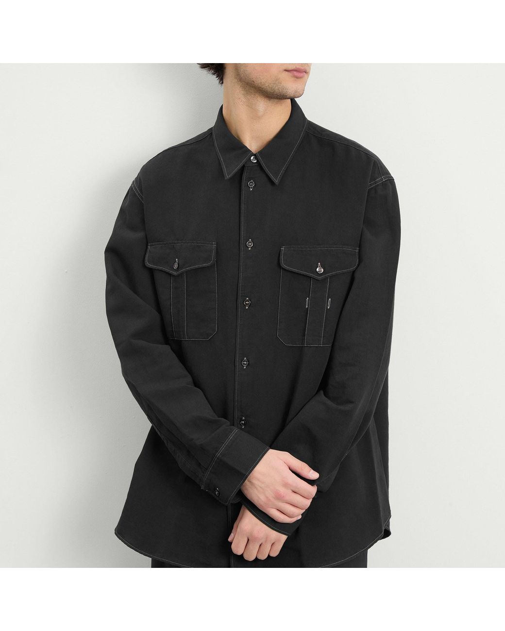 Studio Nicholson Black Louro Cotton Linen Utility Shirt for men