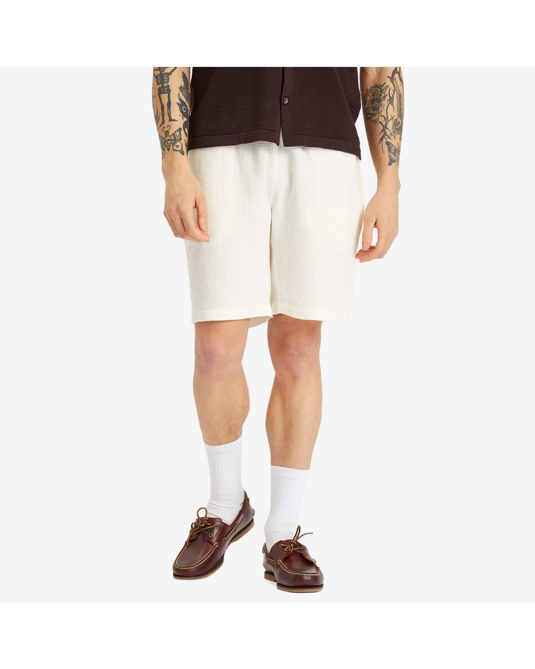 Universal Works White Nippon Waffle Simple Short for men