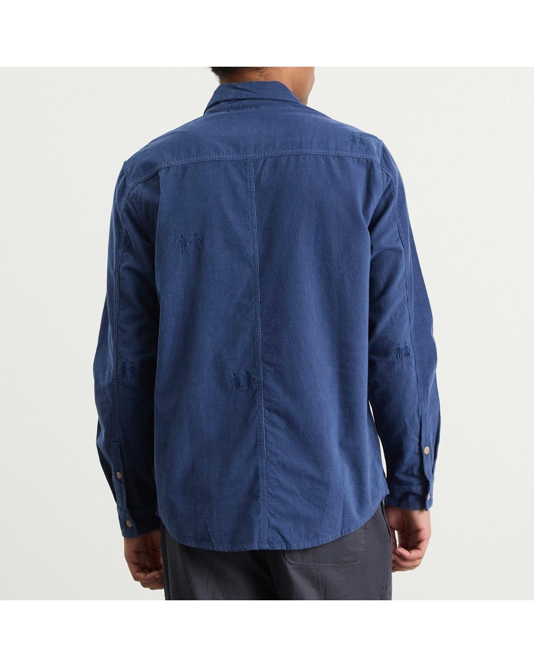Folk Blue Embroidery Direction Babycord Shirt for men
