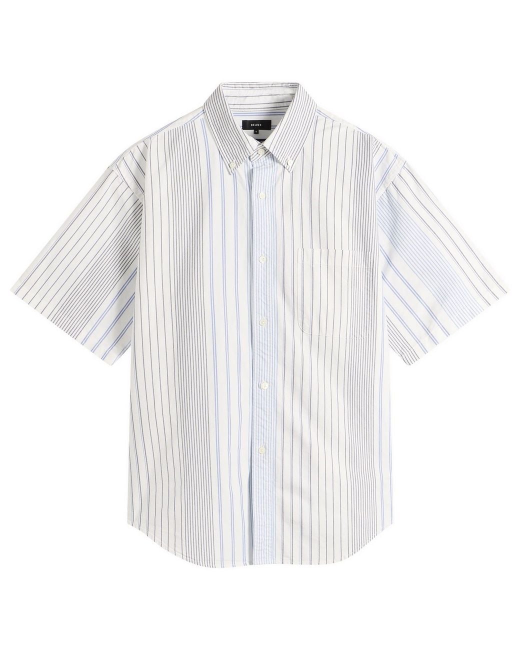 Beams Plus White Oxford Button Down Half Sleeve Shirt for men