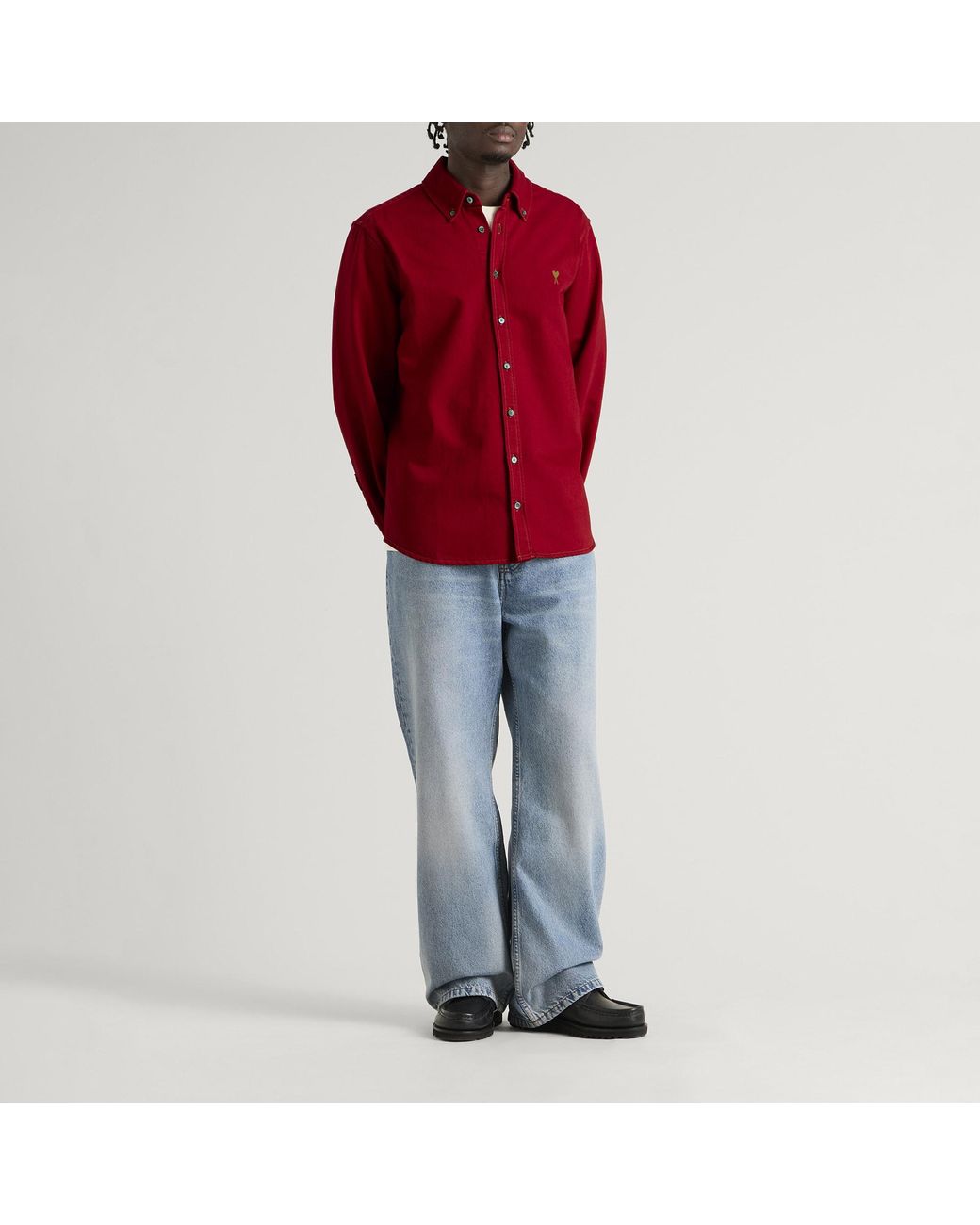 AMI Red Cotton Button Down Adc Shirt for men
