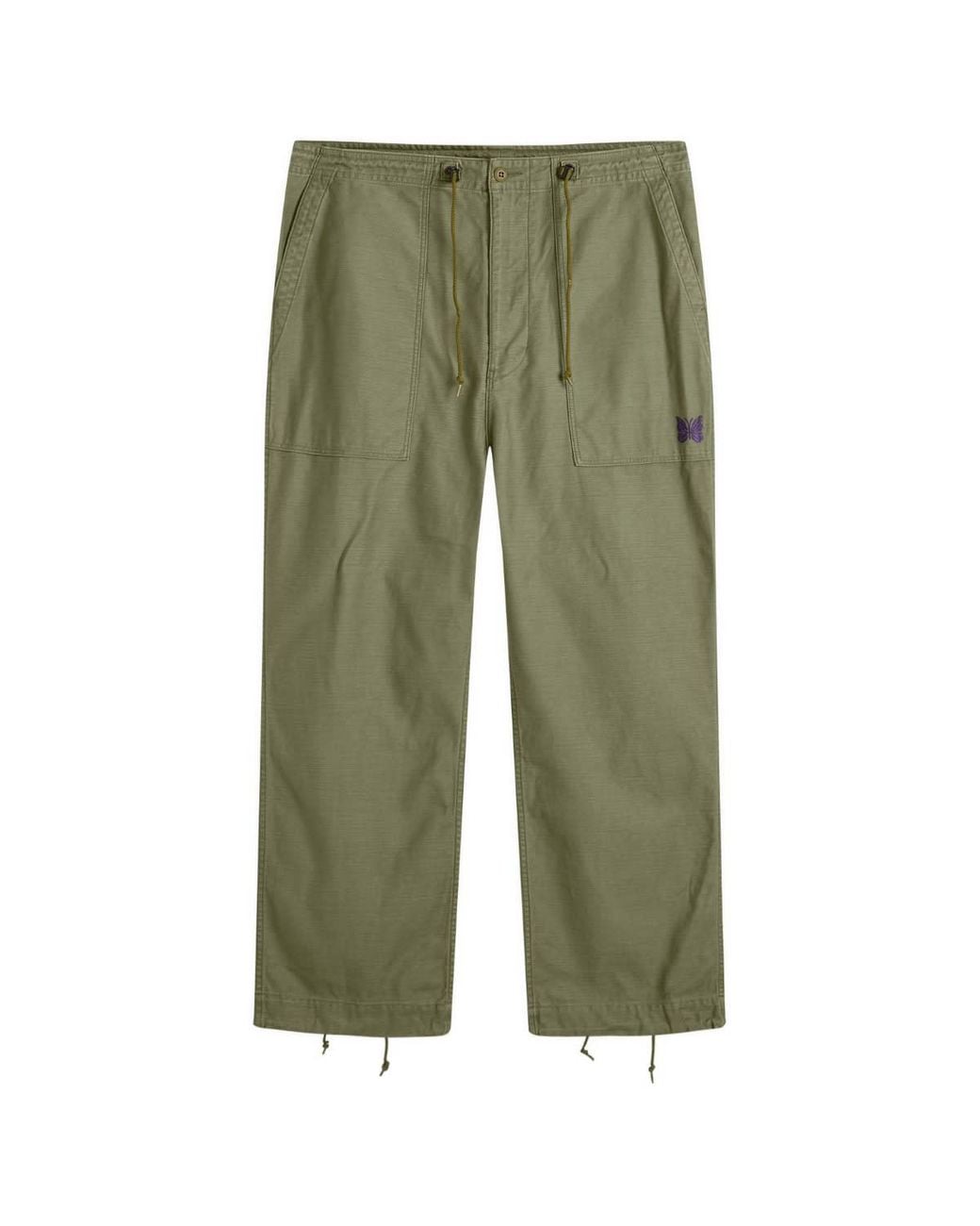 Needles Green Reversed Sateen String Fatigue Trousers for men