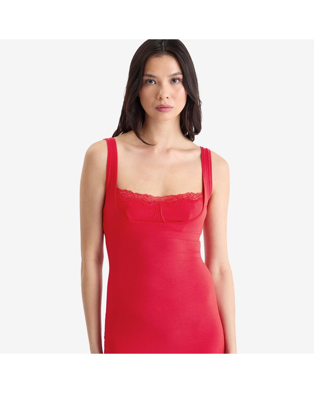 Skims Soft Lounge Lace Tank Dress in Red | Lyst Skims Soft Lounge Lace Tank Dress in Red | Lyst