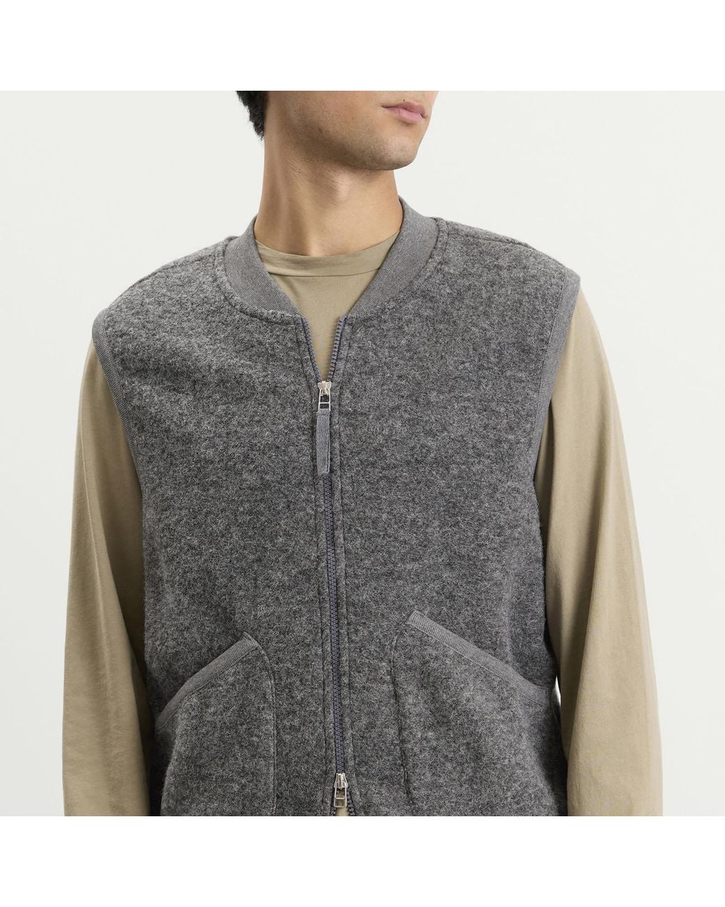 Universal Works Gray Wool Fleece Zip Waistcoat for men