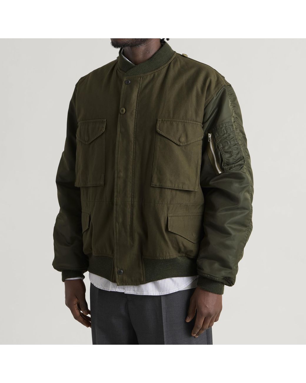 Junya Watanabe Green X Needles Cotton Satin Nylon Bomber Jacket for men