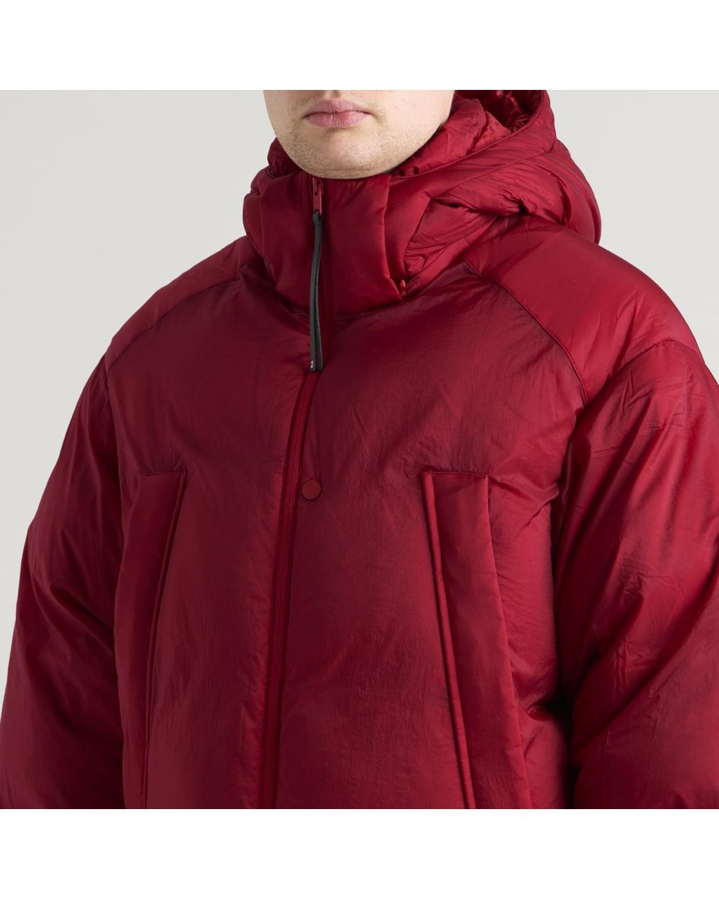 Y-3 Red Hooded Puffer Jacket for men