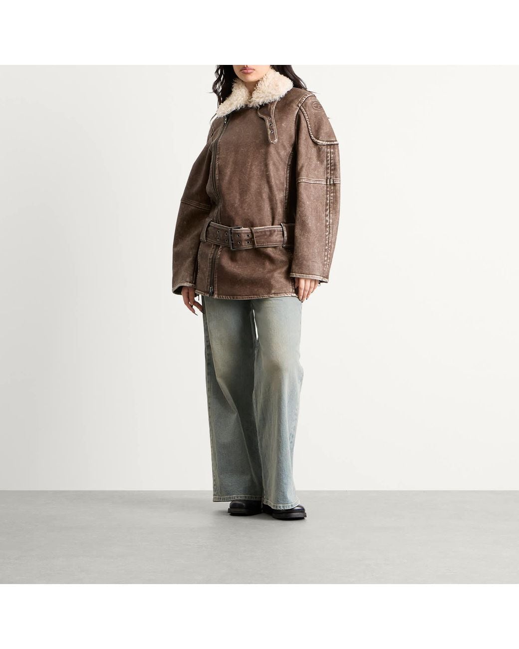 DIESEL G-Eyser Faux Shearling Coat Jacket in Brown | Lyst