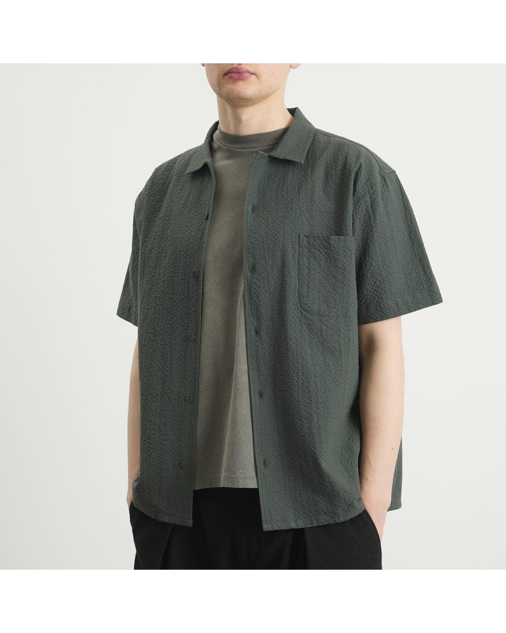 YMC Green Organic Seersucker Malick Shirt for men