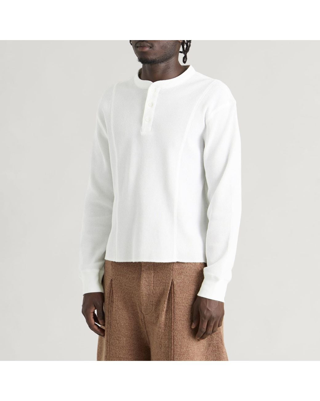 Ganter White Henley Waffle Longsleeve for men