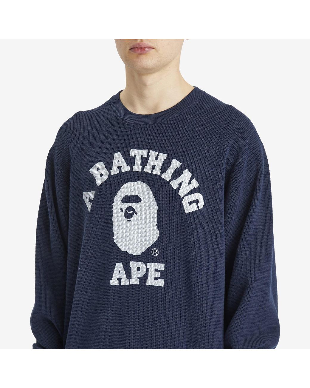 A Bathing Ape College Waffle Crewneck Sweater in Blue for Men