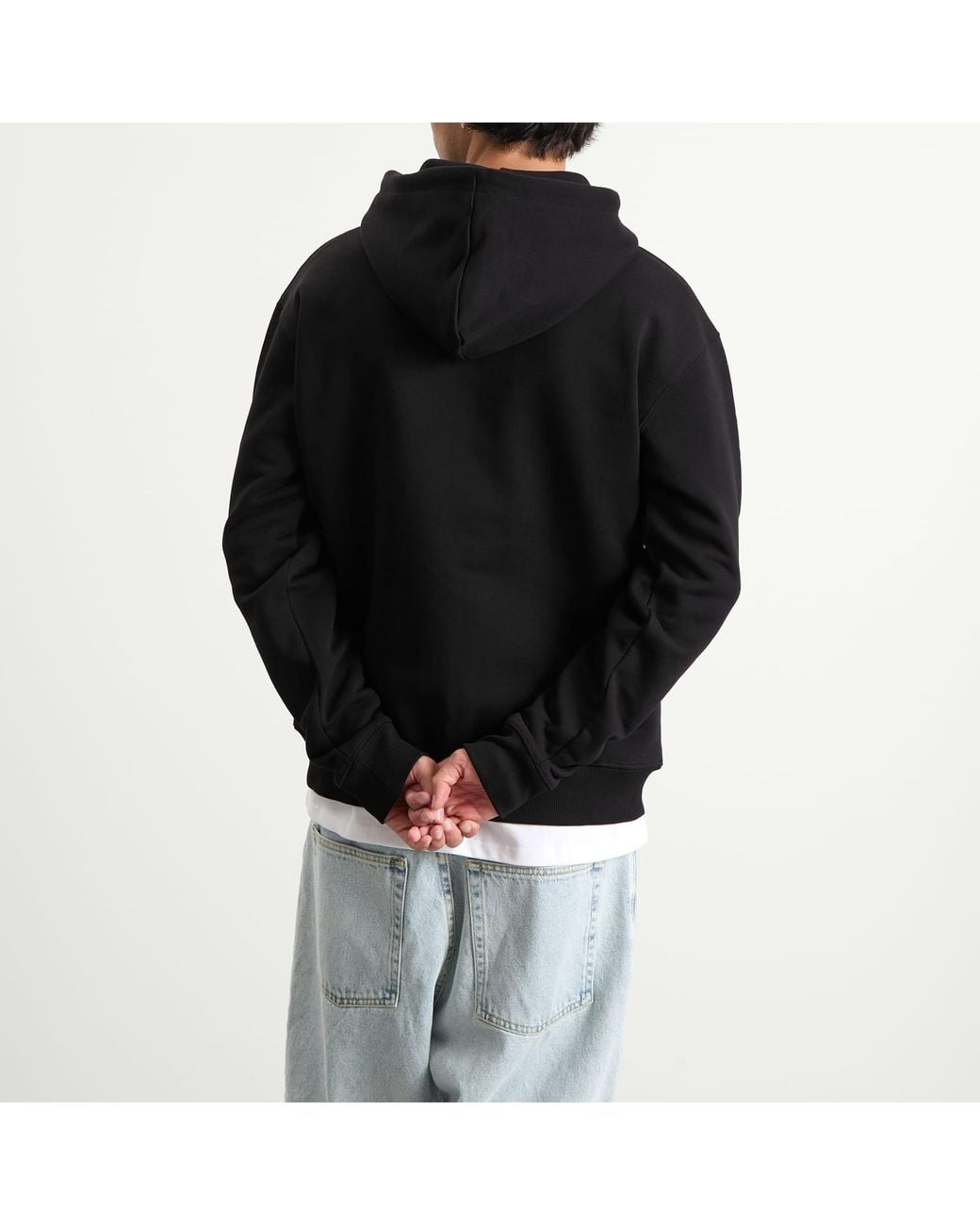 Postalco Black Trip Applique Zip Hoodie for men