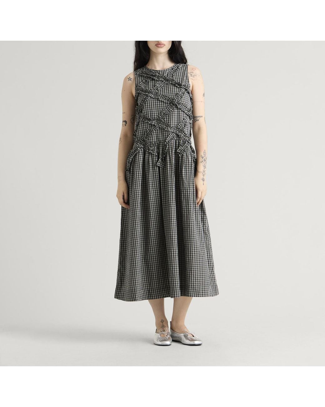 Damson Madder Gray Elora Midi Sleeveless Midi Dress