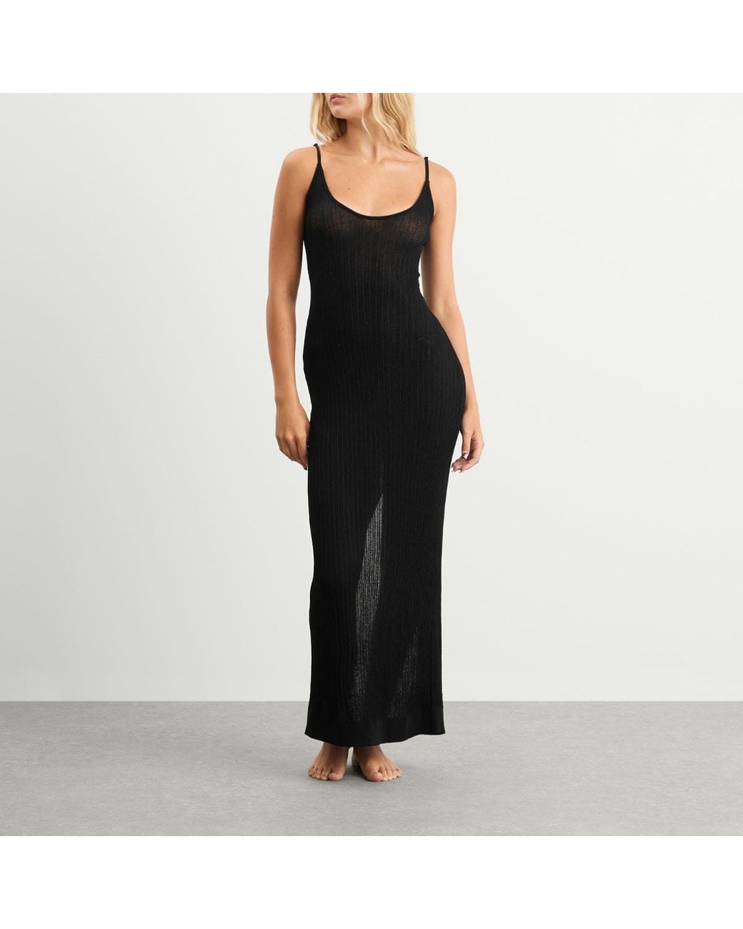 Skims Black Sheer Knit Midi Dress