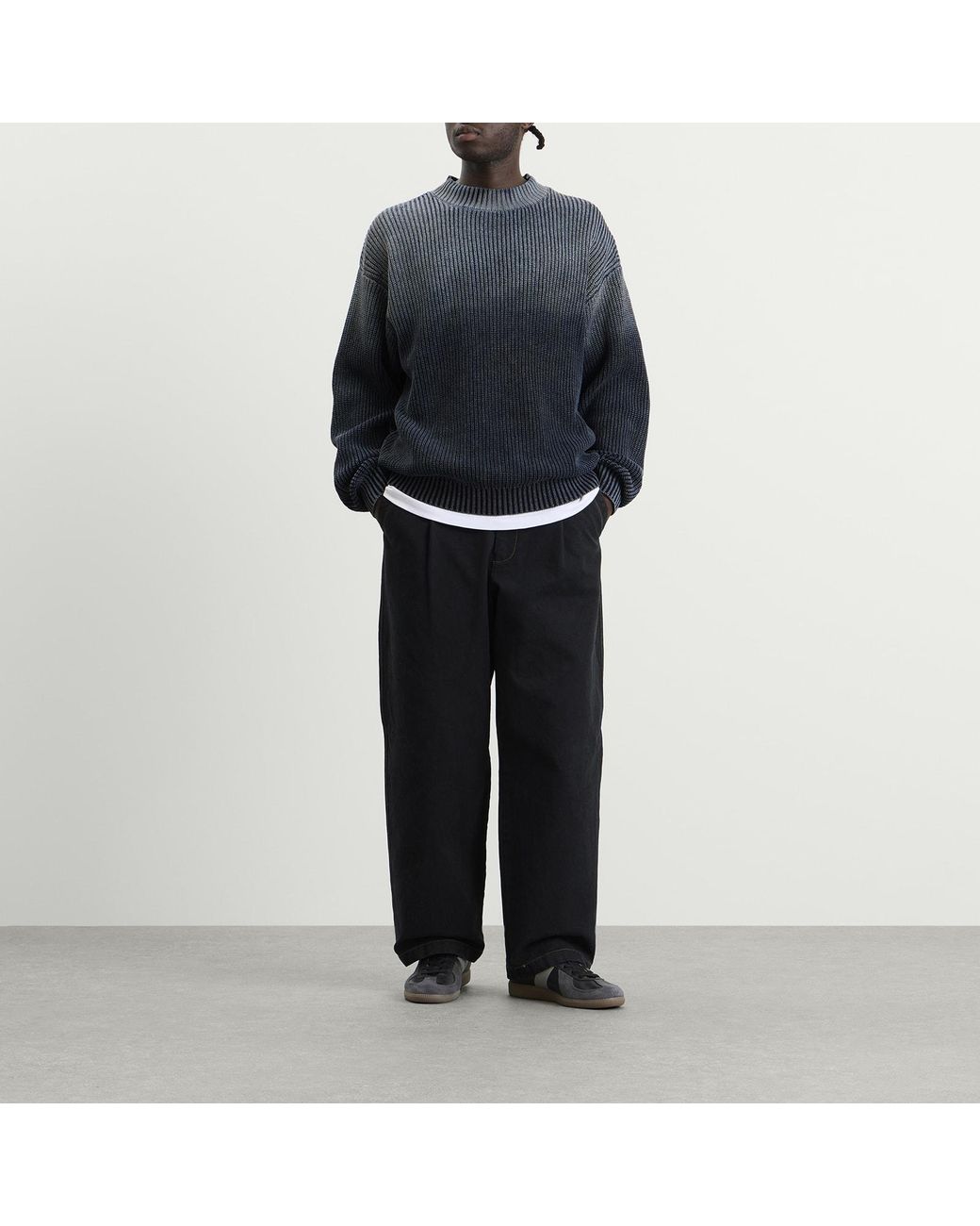 BOUND Blue Spray Wash Cropped Knit Jumper for men