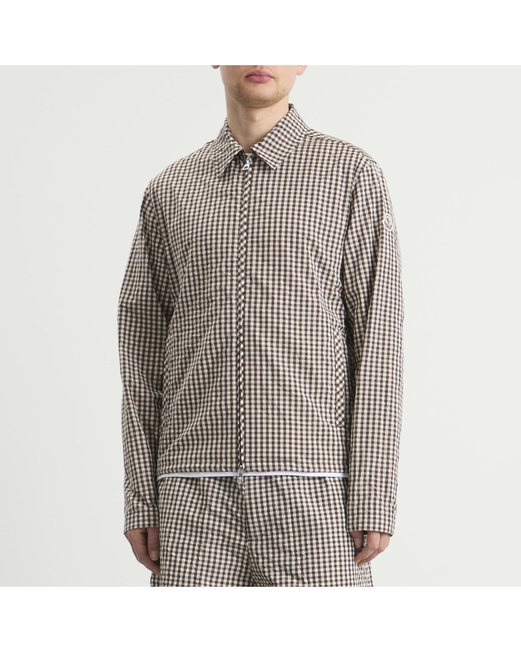 Moncler Gray Checked Zip Up Shirt Jacket for men