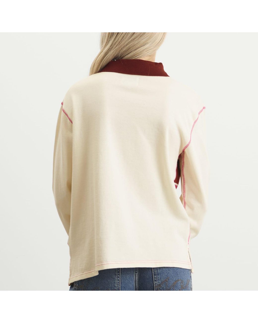 Damson Madder White Olina Placement Stripe Rugby Shirt
