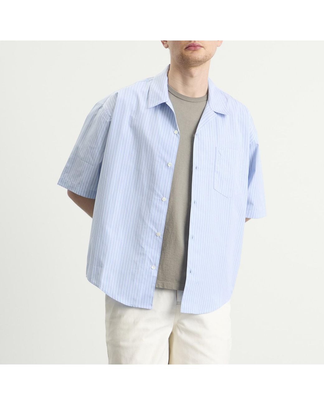 AMI Blue Short Sleeve Boxy Shirt for men