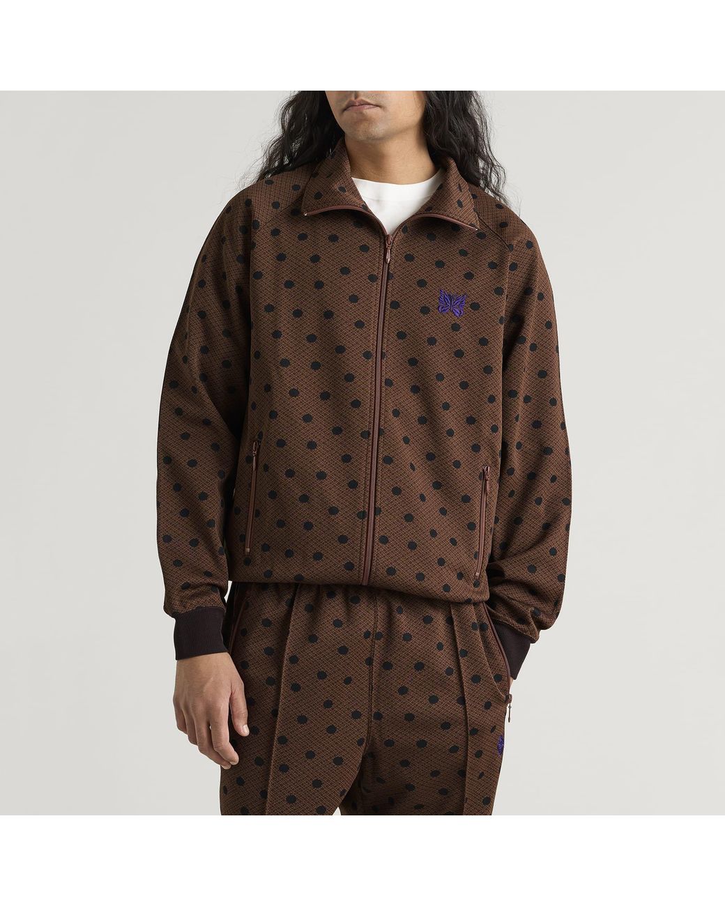 Needles Brown Poly Jacquard Track Jacket for men