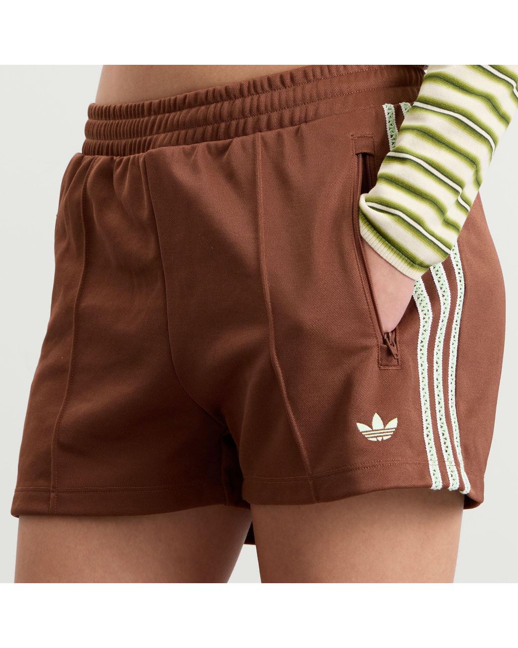 Adidas Brown Firebird Crochet Stripe Shorts