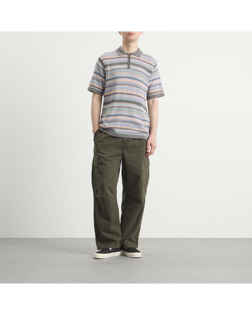 Thisisneverthat Gray Striped Knit Polo for men