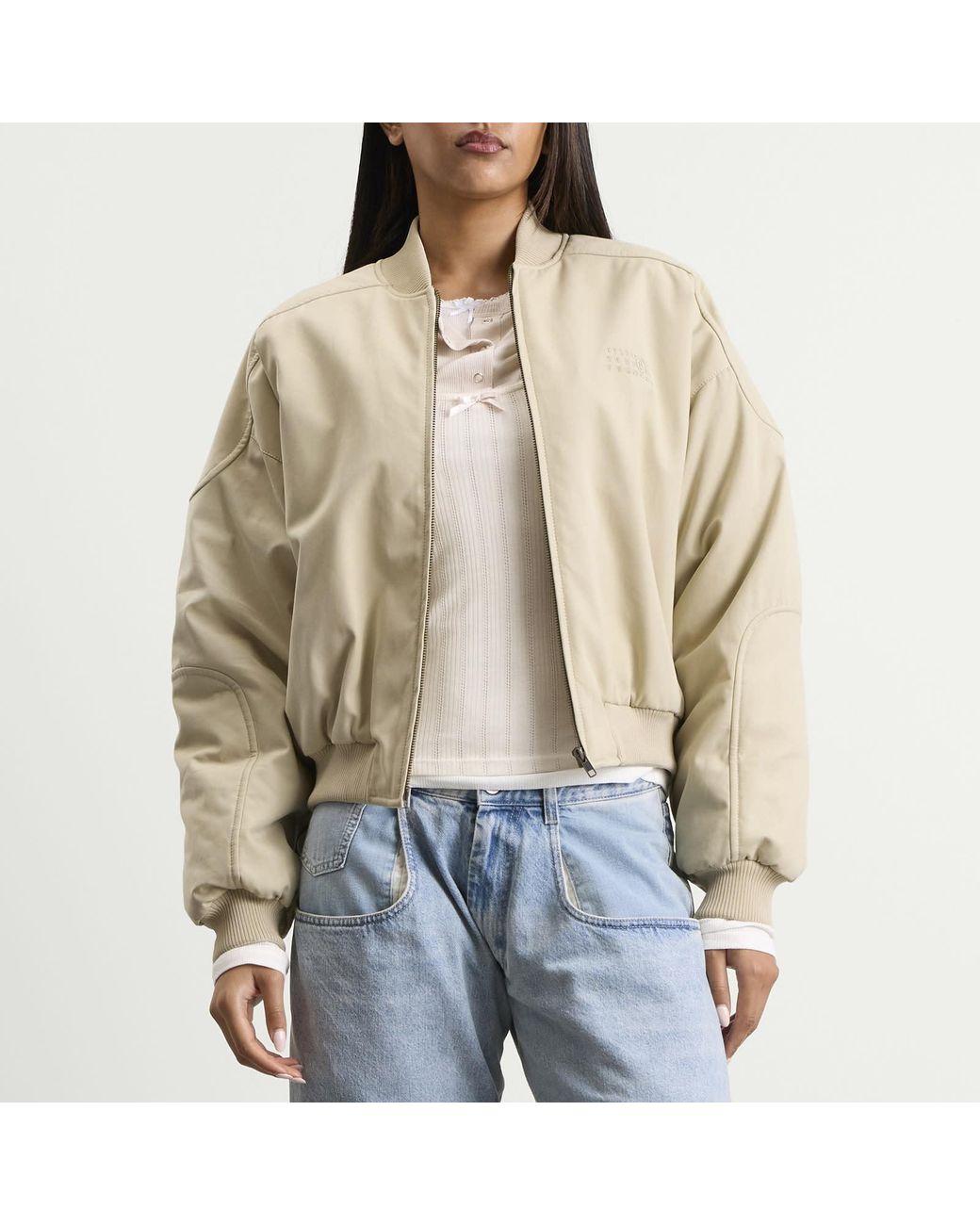 Maison Margiela Natural Mm6 Logo Bomber Jacket