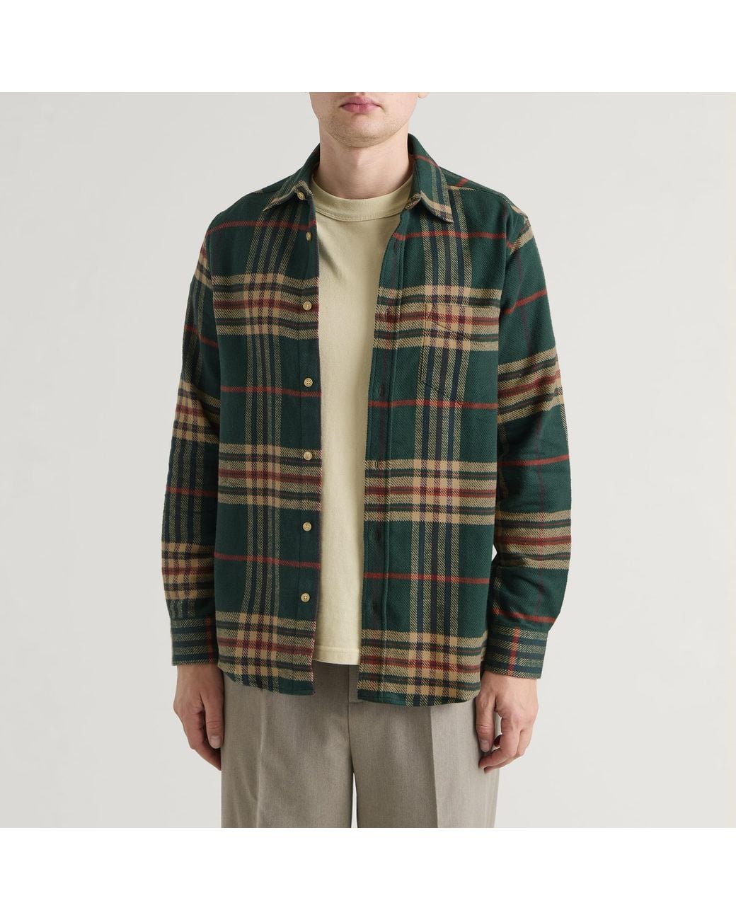 Portuguese Flannel Green Cervo Flannel Check Shirt for men