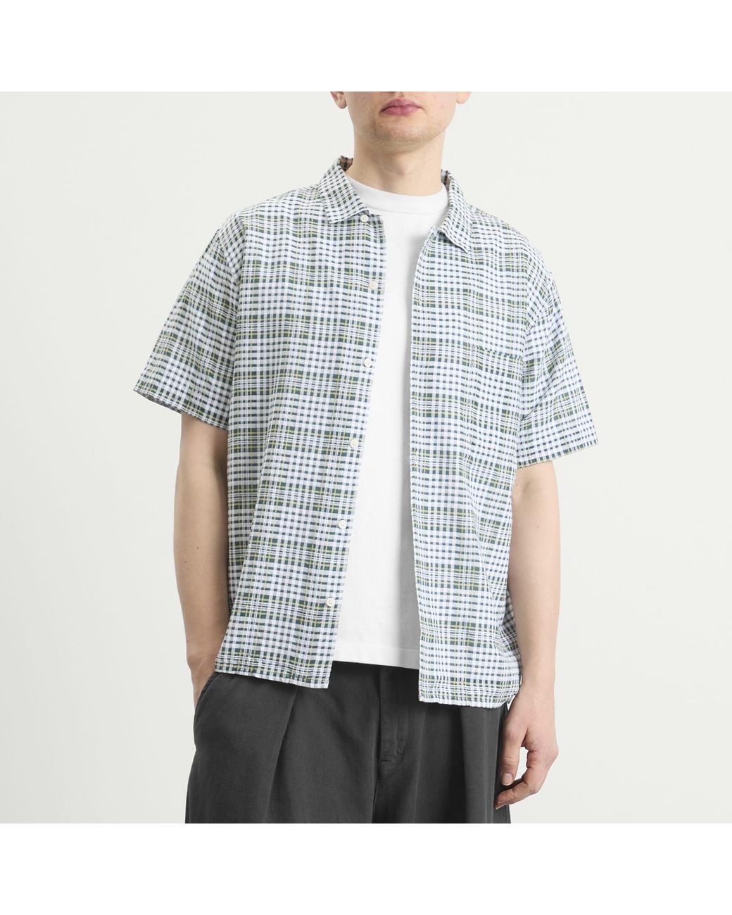 YMC Blue Cotton Check Malick Shirt for men