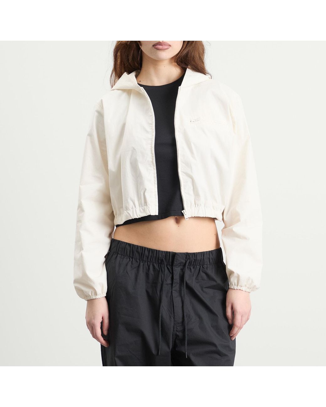 Skims White Sateen Crop Zip Up Jacket