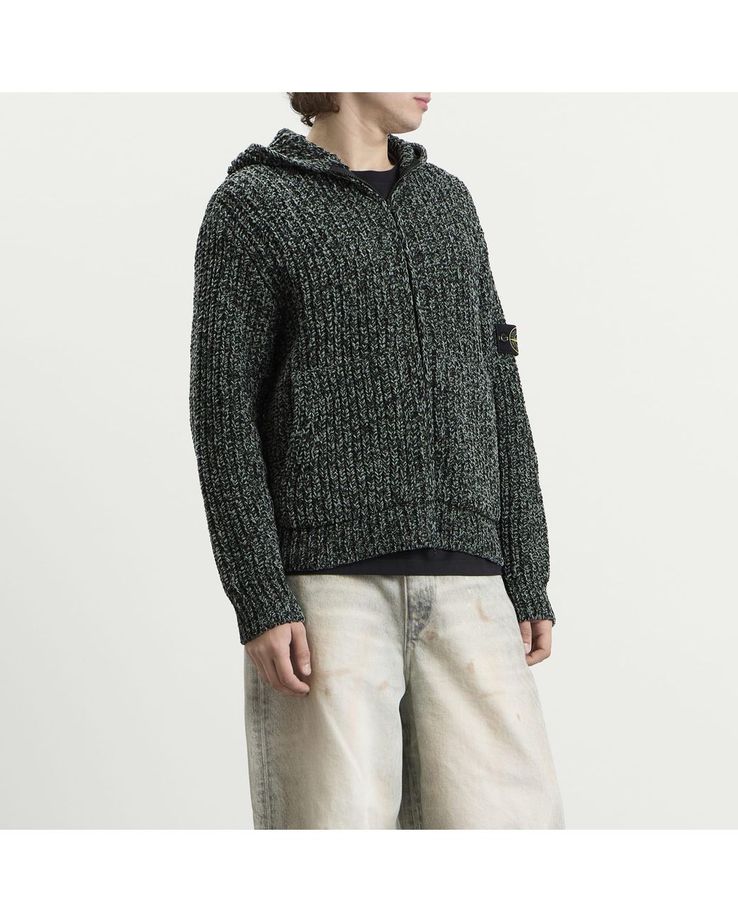 Stone Island Green Mouliné Cotton Chenille Zip Hoodie for men