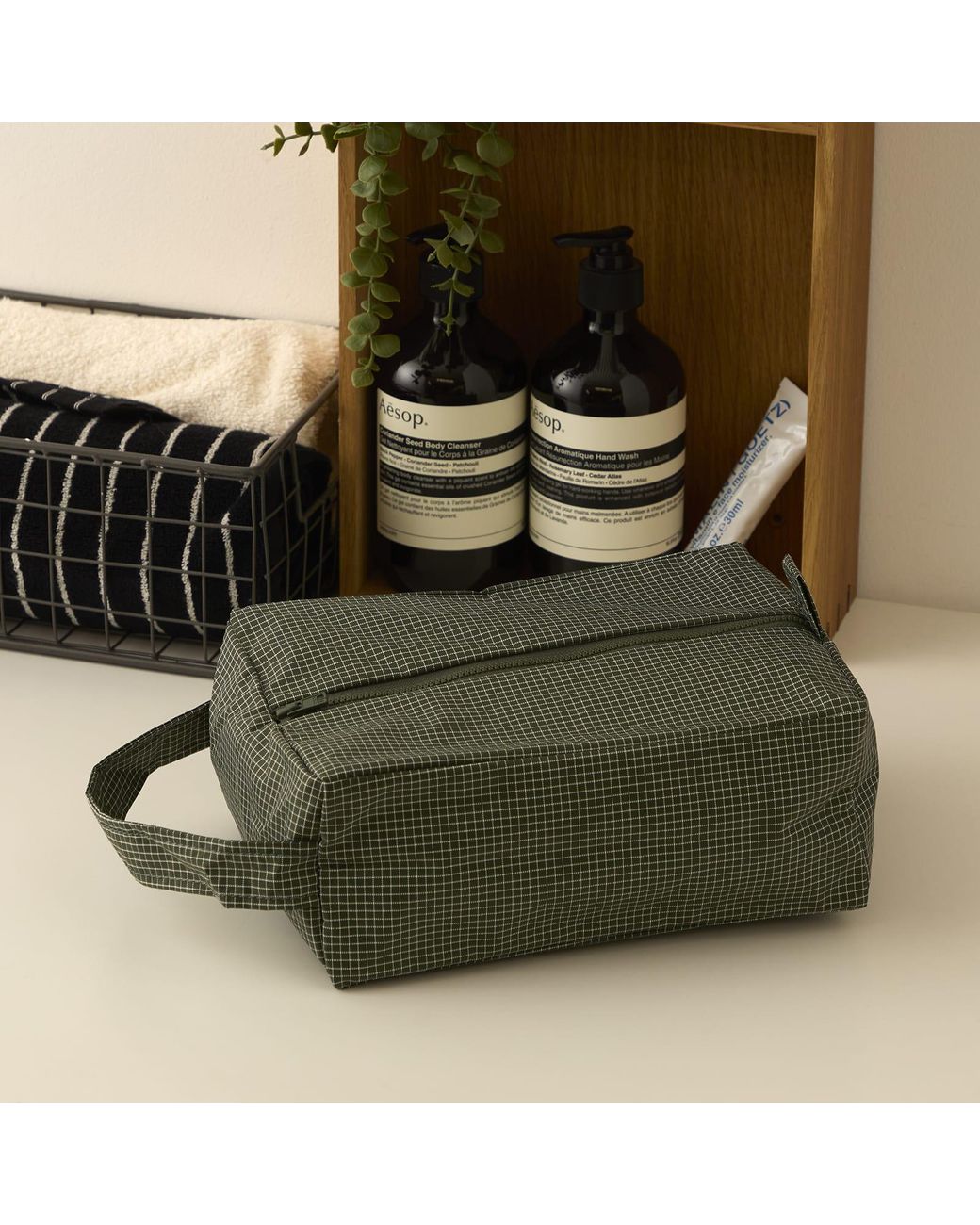Hay Green Grid Wash Bag