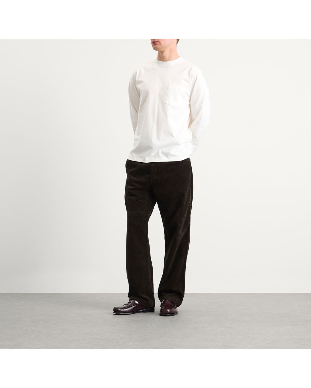 Beams Plus White Long Sleeve Pocket T-Shirt for men