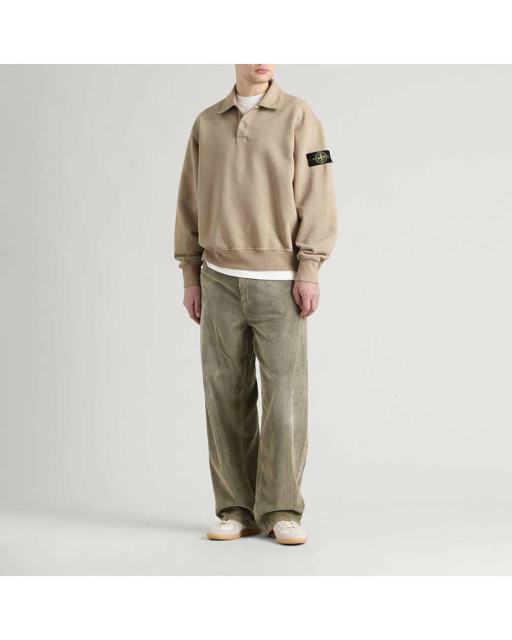 Stone Island Natural Tubular Cotton Garment Dyed Polo Sweatshirt for men