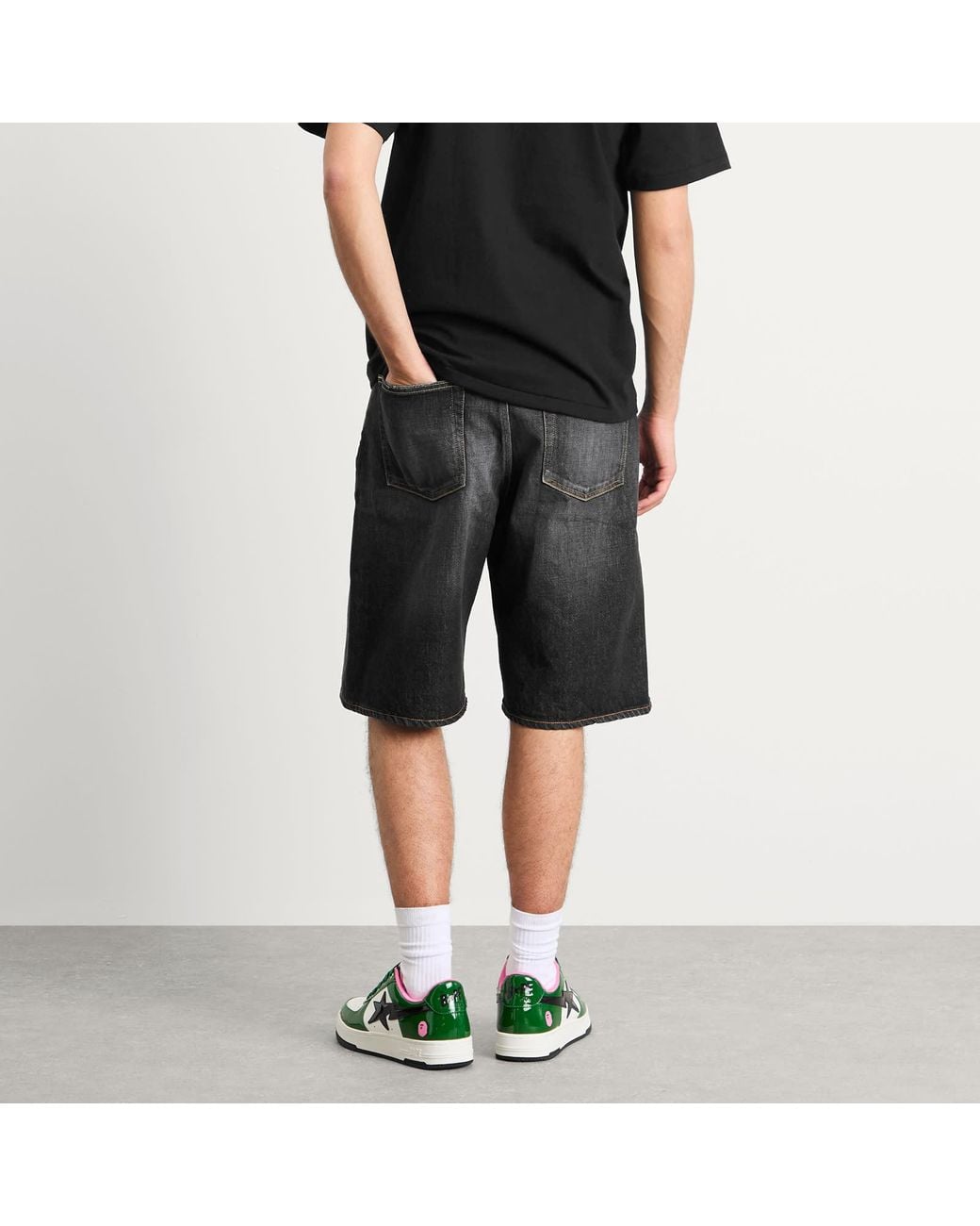 A Bathing Ape Black Twin Sta Relaxed Fit Denim Shorts for men