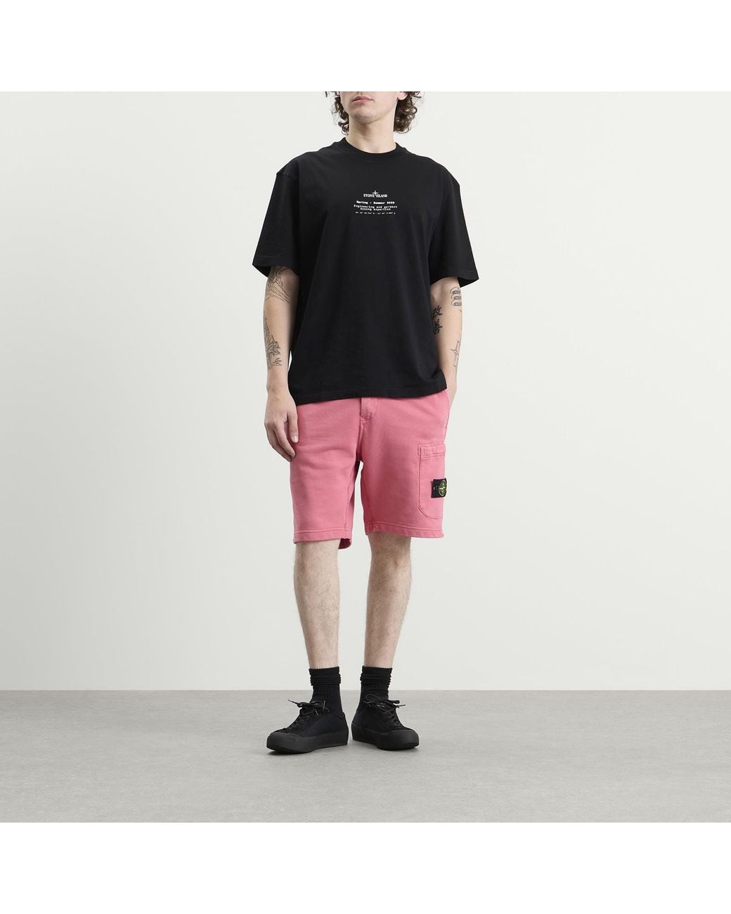 Stone Island Pink Organic Cotton Fleece Shorts for men
