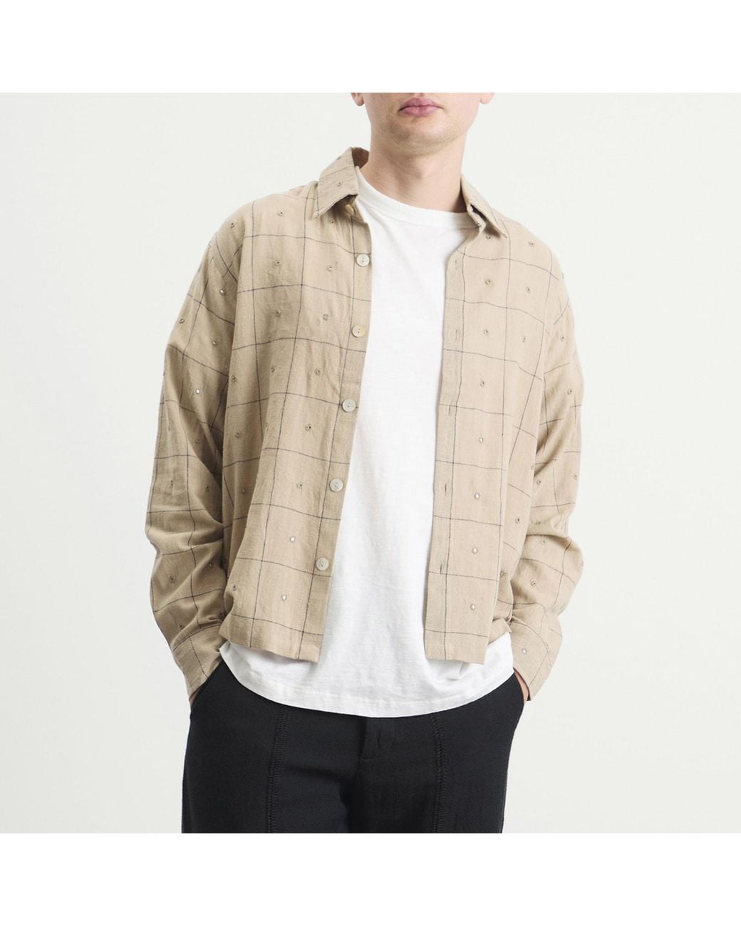 Kartik Research Natural Embroidered Mirror Box Shirt for men