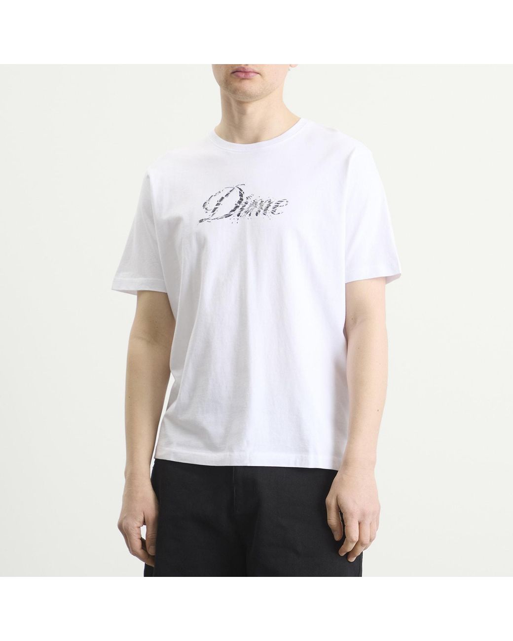 Dime White Cursive Smashed T-Shirt for men