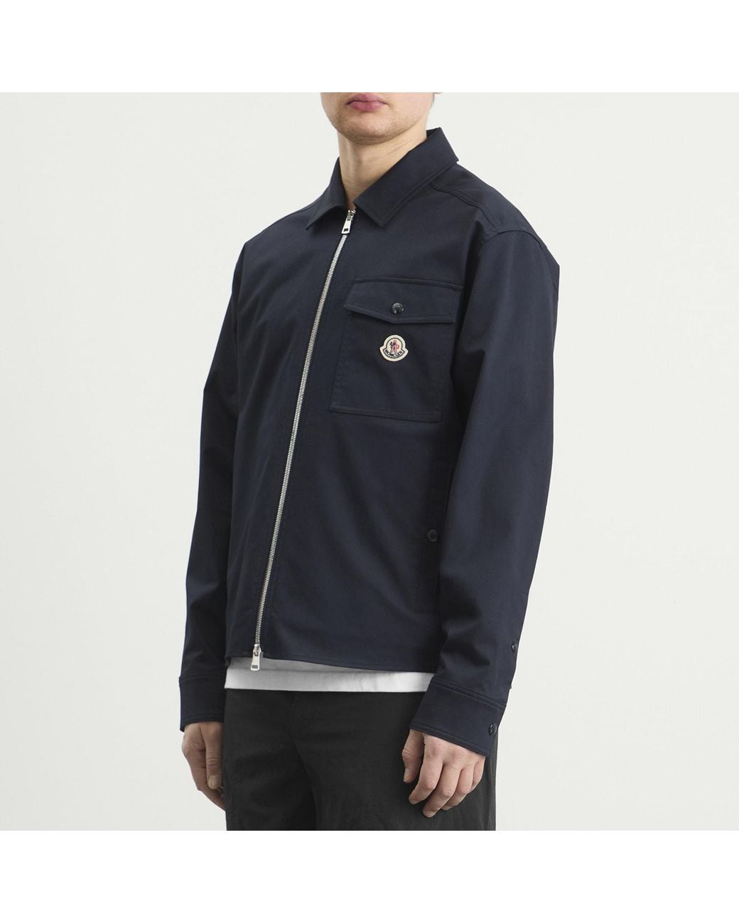 Moncler Blue Cotton Blend Gabardine Shirt Jacket for men