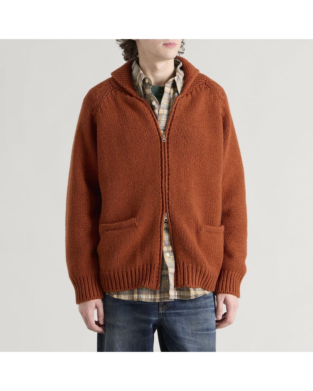 FRIZMWORKS Brown Heavy Cowichan Cardigan for men