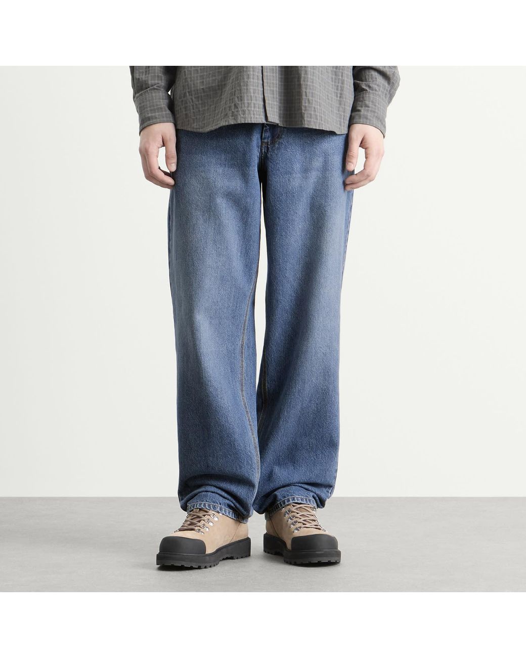 Forét Blue Clay Creased Denim Jeans for men