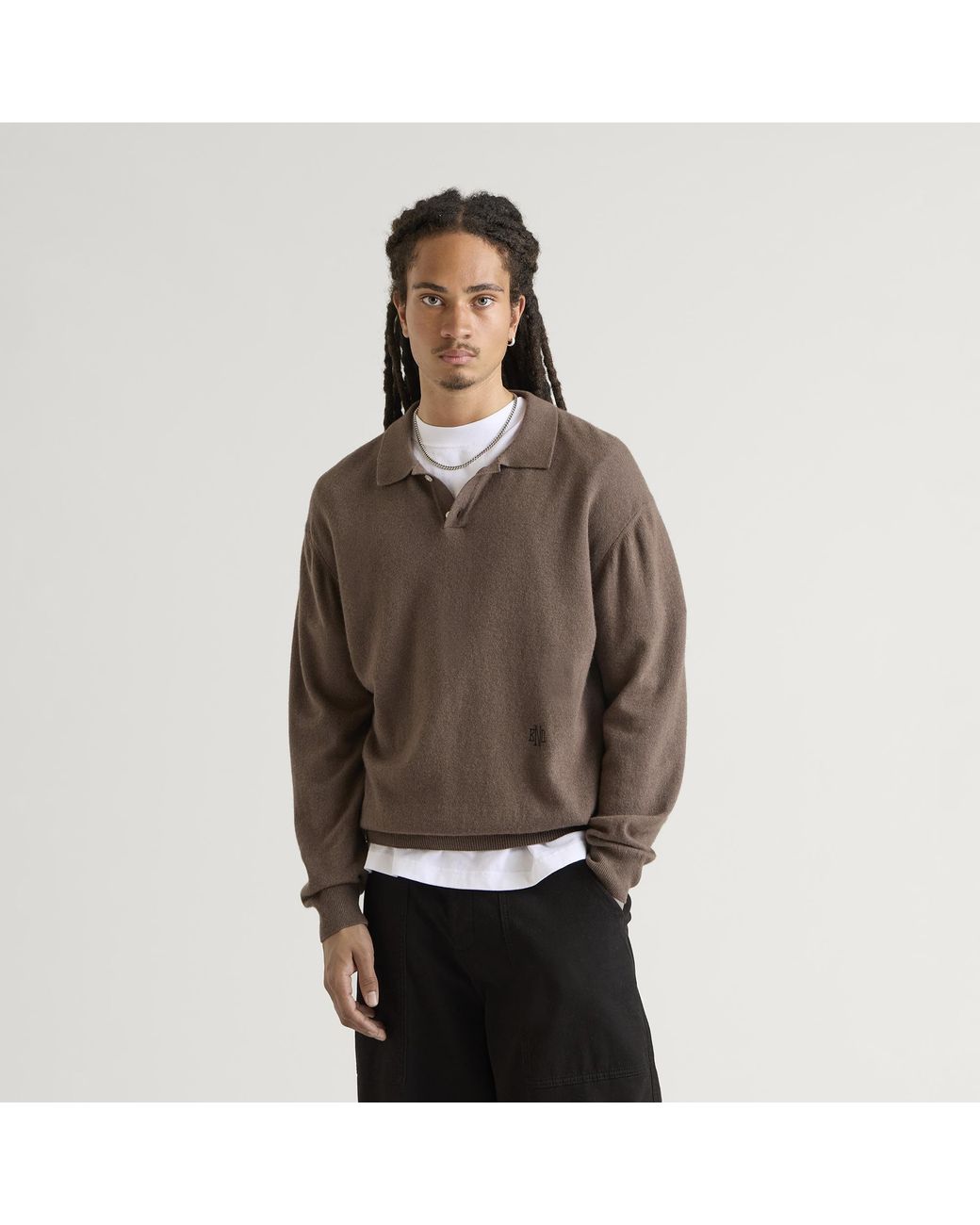 END. Brown Monogram Knitted Polo for men