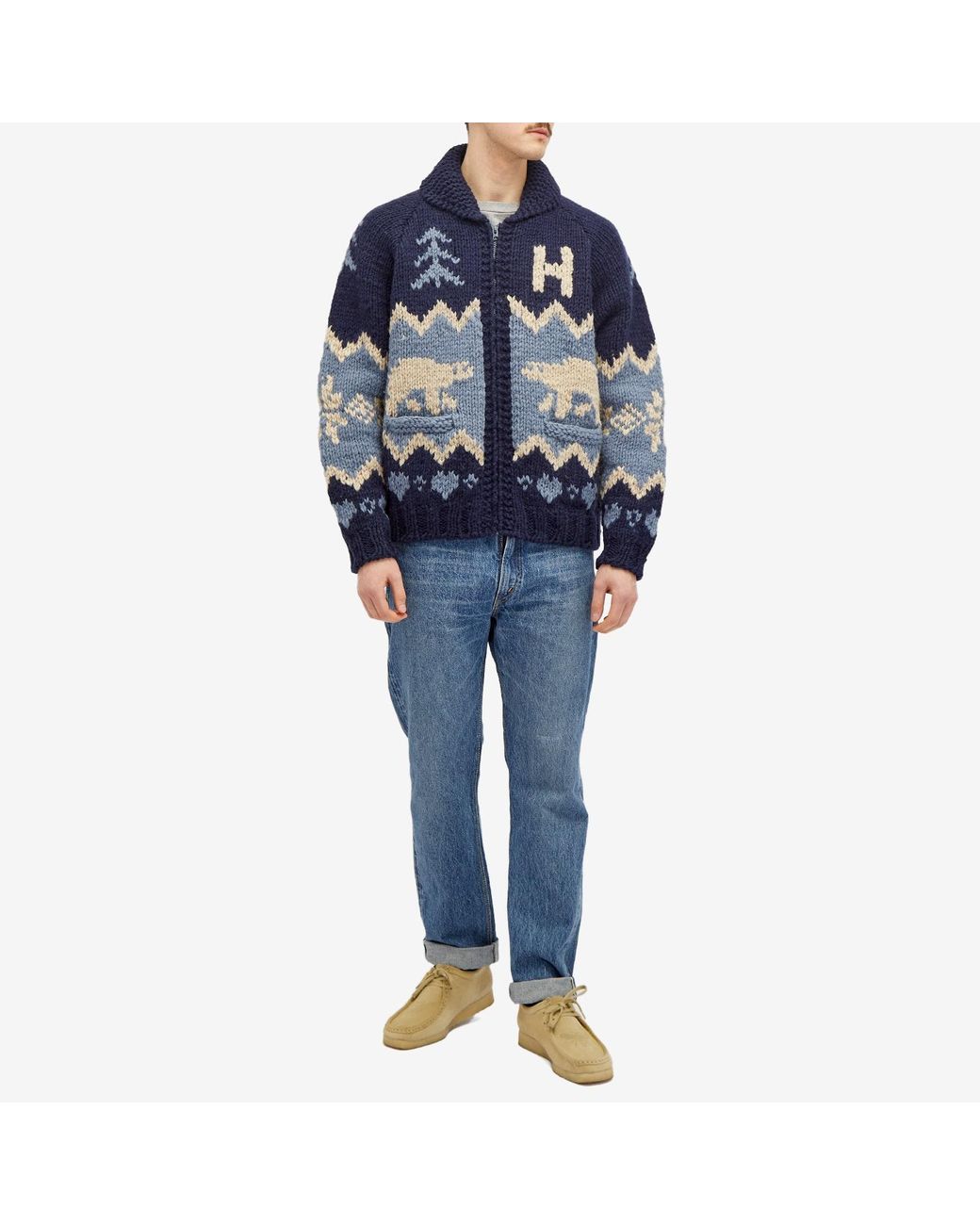 Human Made Polar Bear Cowichian Cardigan in Blue for Men | Lyst