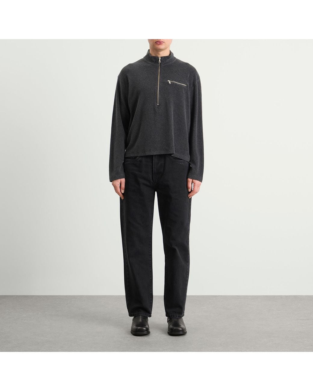 MKI Miyuki-Zoku Gray Towelling Quarter Zip for men