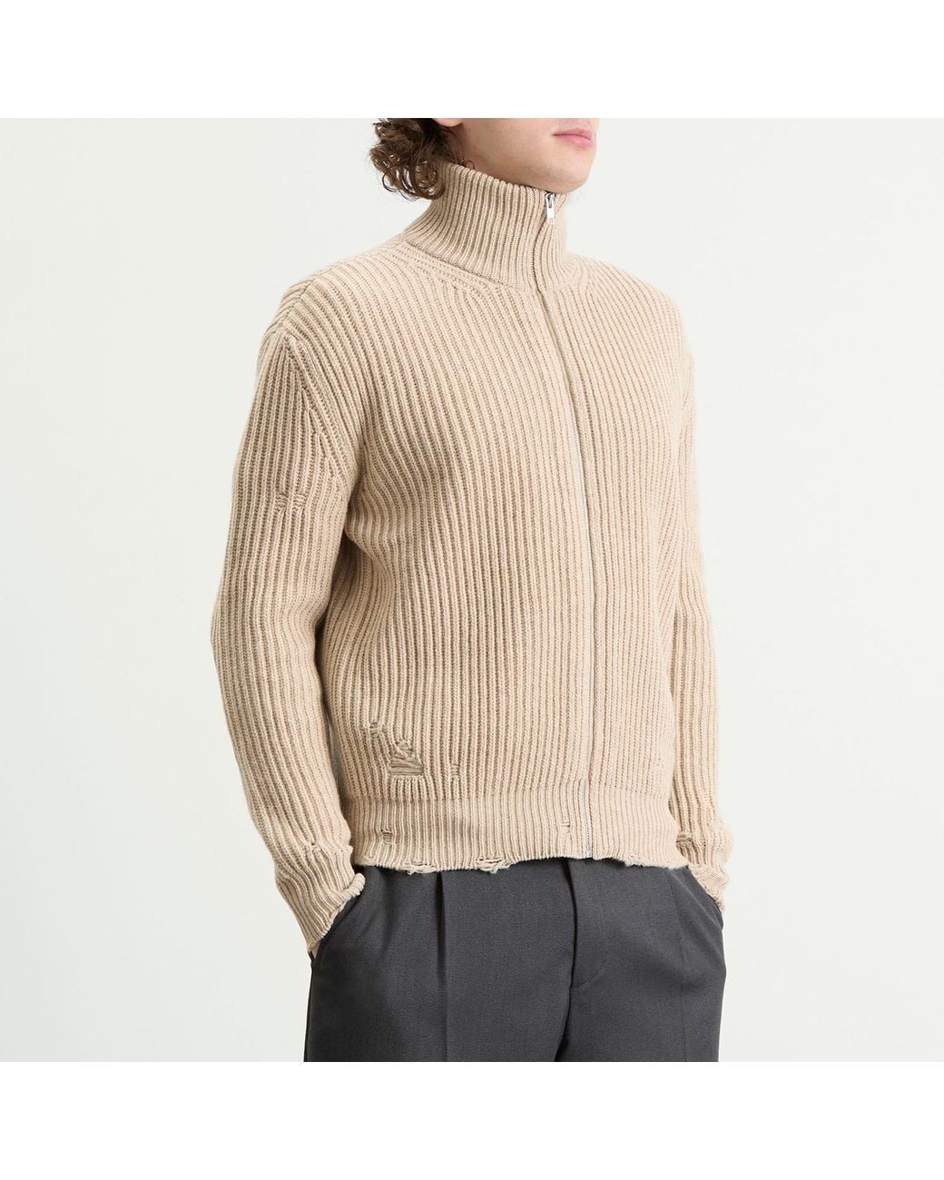 Maison Margiela Natural Mm6 Distressed Rib Zip Through for men
