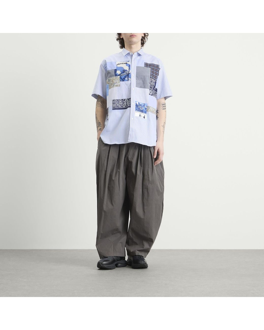 Junya Watanabe Blue Patchwork Mix Short Sleeve Shirt for men