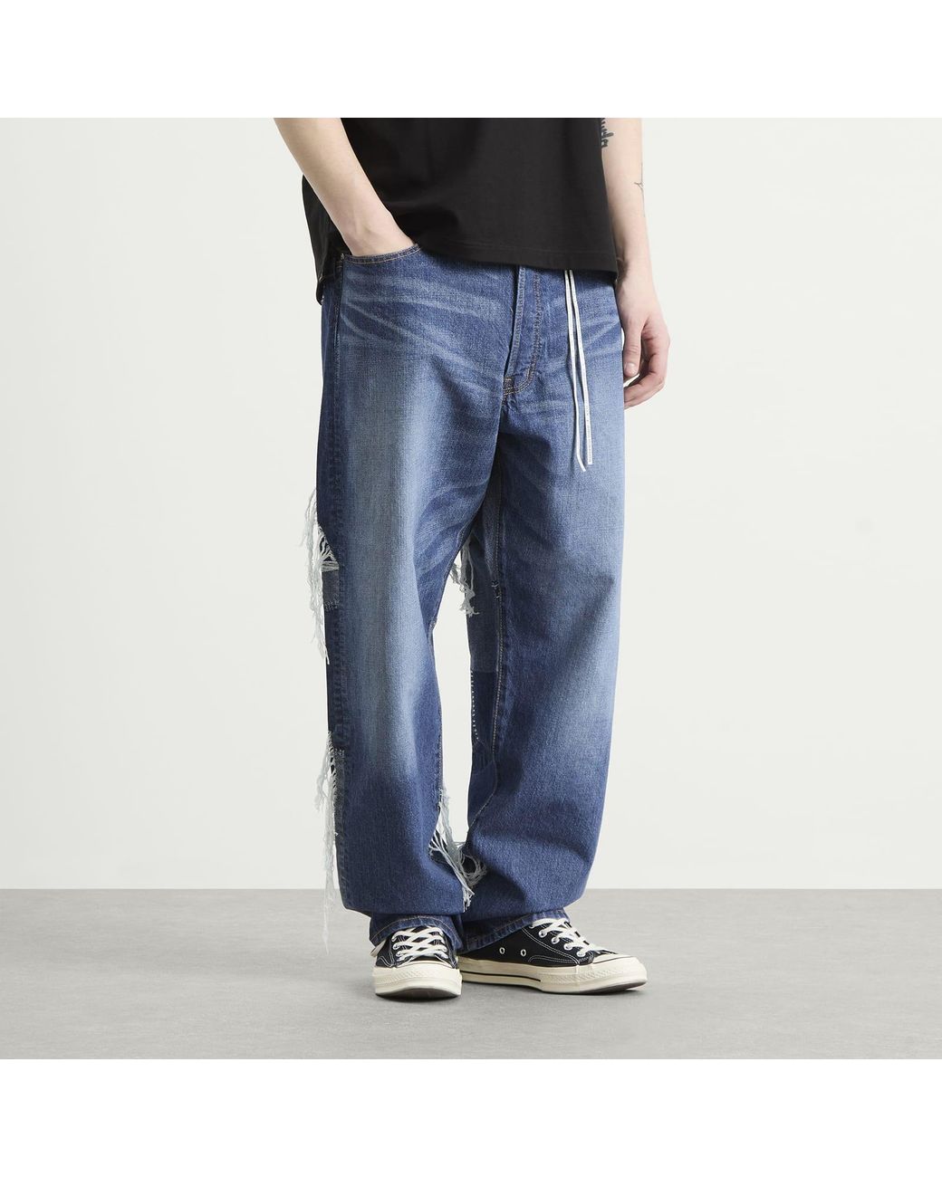 MASTERMIND WORLD Blue Patchwork Jacquard Straight Denim Pants for men