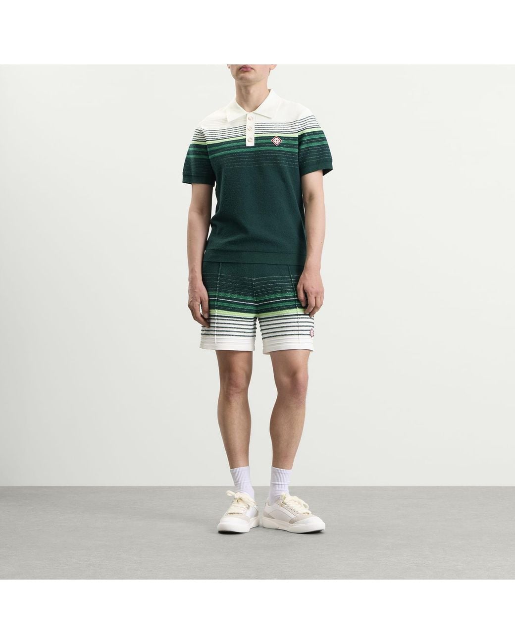 Casablanca Green Boucle Stripe Polo Shirt for men