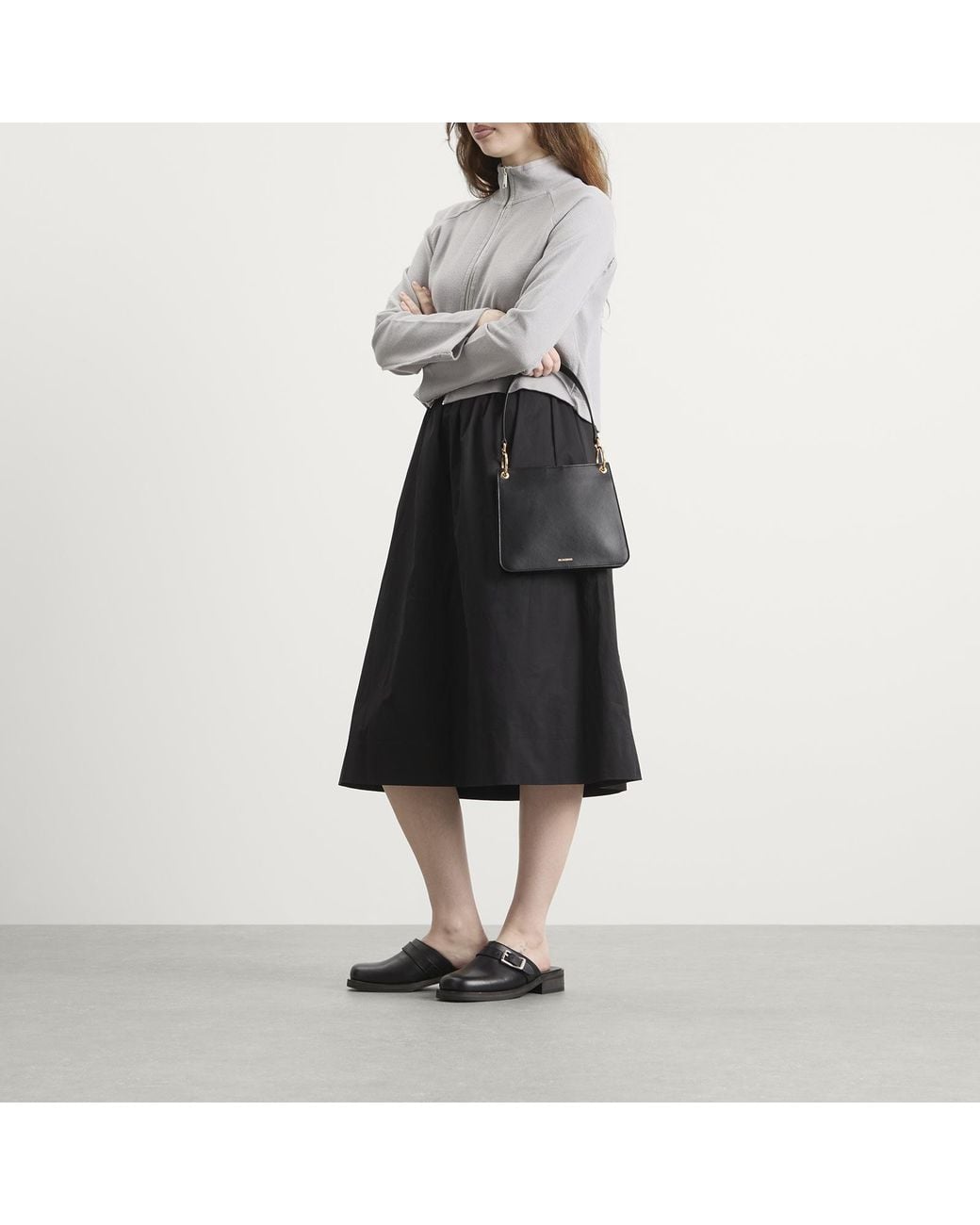 Jil Sander Black Otto Sm Leather Shoulder Bag