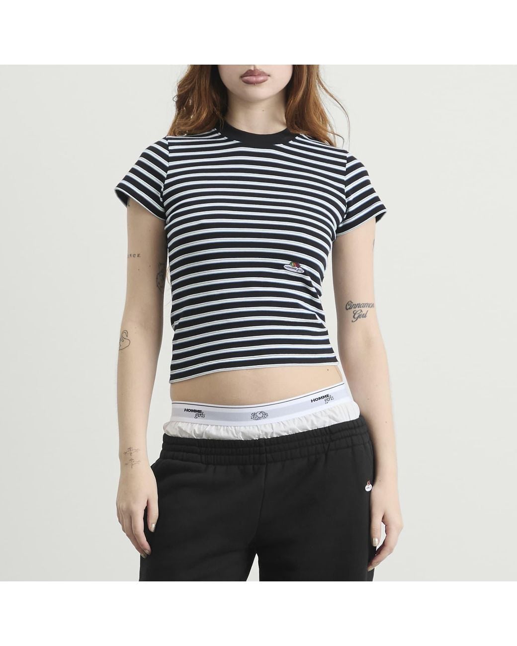 HOMMEGIRLS X Fruit Of The Loom Striped Baby T-Shirt in Black | Lyst